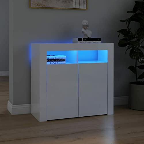 Tidyard Buffet avec lumières LED Blanc Brillant 80x35x75cm,Buffet Moderne,Meuble de Rangement,Convient pour Salon Cuisine Salle à Manger
