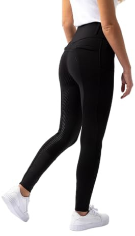 HORZE Reithose Damen Mira, Reitleggings mit Handytasche, Gürtelschlaufen und Vollbesatz, Schwarz, 42