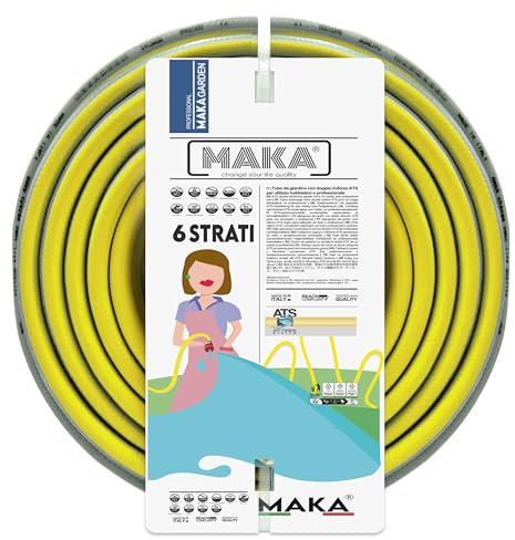 MAKA Tubo Acqua Giardino 1/2 Pollice 50 Metri 6 Strati 12.5mm Pressione 40 Bar Flessibile con Doppio Rinforzo Tessile Retinato Magliato Antitorsione Resiste a Caldo Gelo UV 4 Stagioni Riciclabile (50)