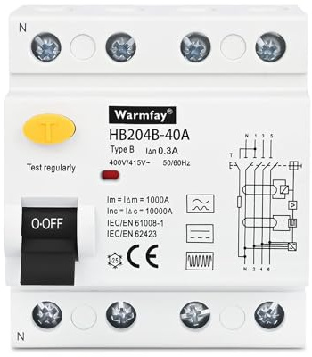 Warmfay FI Fehlerstromschutzschalter RCD Typ B 40A 300mA Allstromsensitiv 4-polig