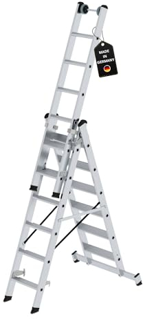 PROREGAL Stufen-Mehrzweckleiter 3-teilig mit nivello®-Traverse | 3x6 Stufen | Leiter, Teleskopleiter, Trittleiter, Bockleiter, Sprossen-Doppelleiter