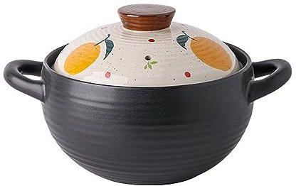 olla de barro con tapa, hogar de dibujos animados pintados a mano sopa cacerola de cerámica, porcelana olla sopera, olla de guiso, fuego abierto estufa de gas cacerola (A 4.5L)