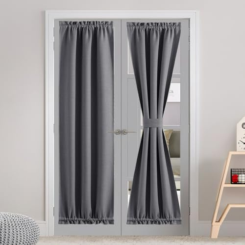 NICETOWN Tende oscuranti per porte francesi, tende in finto lino, 76 x 183 cm, tende per porte francesi per vetro, isolamento termico, 1 pannello, grigio antracite