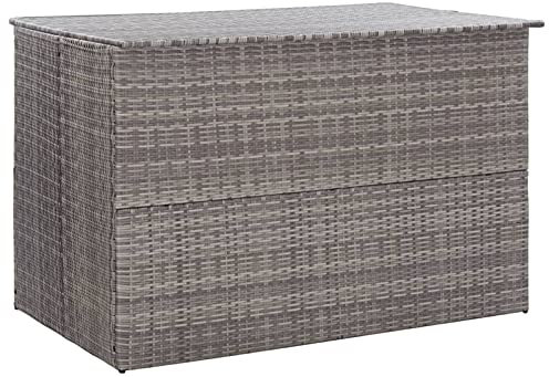 Homgoday Gartenbox Grau 150x100x100 cm Poly Rattan Outdoor Aufbewahrungskiste Garten Werkzeugaufbewahrung Home Deck Terrasse Gartenmöbel