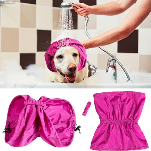 Paterr 2 Stück wasserdichte Hunde-Duschhaube, 30 cm, Badekappe mit verstellbarem Riemen, Hundeohrabdeckungen für Bad, Waschen, Regen, Schwimmen, Ohrenprävention, Lila