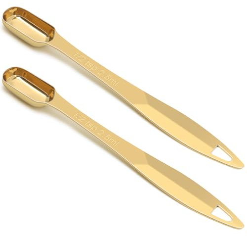 2 Pcs 1/2 Teaspoon(2.5 mL | 1/2 Tsp | 1/6 Tbsp | 2.5 cc | 1/16 oz) Stainless Steel Single Measuring Spoon, Long Handle Metal Measuring Spoon, Kitchen Gadgets for Cooking & Baking(Gold)