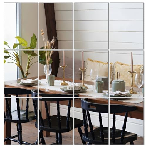 Vasemouh 16 Stück Wandspiegel Fliesen - Einfache Installation, für Schlafzimmer Wohnzimmer Badezimmer und Heim-Fitnessstudio