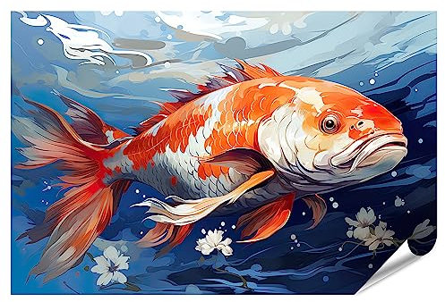 islandburner XXL Poster Quadro Quadro Koi Pesce Circondato Fiori Dipinti Koi Pesce Circondato Fiori G Immagini Premium Stampa fotografica