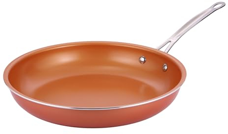 Innovacook Padella in ceramica di rame, 30 cm, padella di lunga durata, pentole innovative, padella con rivestimento a doppio strato, adatta per tutti i piani cottura, stile rame, arancione