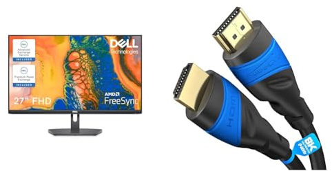 Dell S2721NX 27 Inch Full HD (1920x1080) Monitor, 75Hz, IPS, 4ms & HDMI Cable 8K / 4K – 2m – with A.I.S Shielding – Designed in Germany