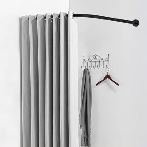 L Form Winkelstange Duschvorhang Badewanne Ohne Bohren,Edelstahl Verstellbare Duschstange,Viertelkreis Duschvorhangstange,für Badezimmer Dusche Badewanne Umk(Size:D 70-95cm x 105-165cm,Color:Schwarz)