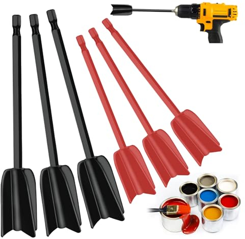 VEGCOO 6 PCS Mixing Paddle,Mixing Paddle for Drill,Resin Mixer Paddles,Paint Stirrer for Resin,Silicone Mixing,Paint（Black/Red）