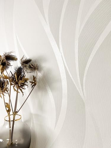 NEWROOM carta da parati Bianchi Ondulazioni Tessuto non Tessuto - Striscia Crema Beige chiaro Linea Struttura Moderna