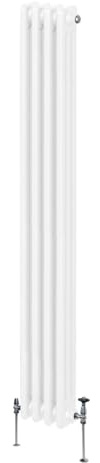 Radiateur Traditionnel à Triple Colonne 1800 x 202 mm, Chauffage Moderne Vertical en Acier au Carbone Blanc Brillant, Cuisine Salon Salle de Bain [Brosse, Attaches Murales & Supports INCLUS]