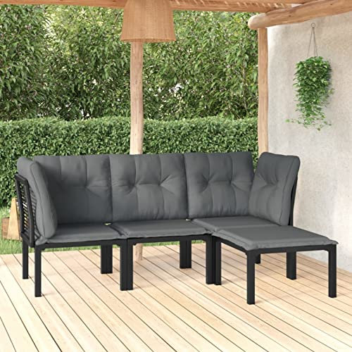 Homgoday Gartenmöbel-Set, 4-teilig, Polyrattan, Schwarz und Grau, Gartenmöbel-Set, Tisch und Stühle, Dekoration für Terrasse, Hof, Balkon, Typ 2