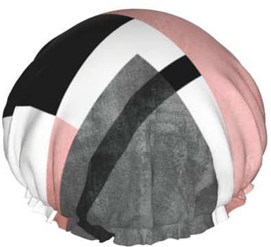 Grand bonnet de douche abstrait à rayures triangulaires, bandeau élastique, double couche imperméable pour le bain, pour homme et femme