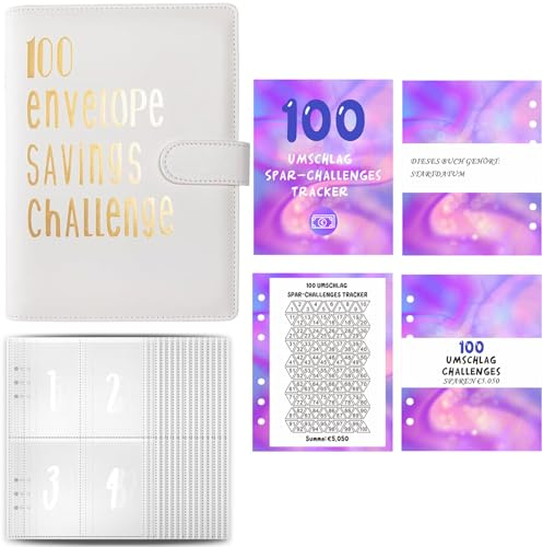 Budget Planner Deutsch A5 Budgetplaner Geld Organizer Ringbuch Finanzplaner Haushaltsbuch Sparen Mappe 100 Envelope Challenge Binder, Cash Stuffing Startset (Weiß)