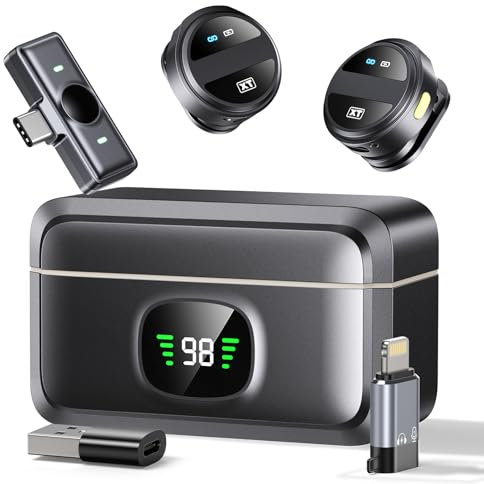 2 Pcs Wireless Lavalier Microphone for iPhone Vlogging Included Charging Case & Jack Adapter, Noise Reduction Plug-Play Clip on Lapel Mic for Vlogging,Youtuber,Video Recording,Live Streaming