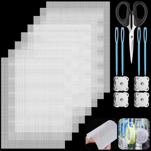 Realure 8 Fogli di Tela a Rete di Plastica Kit, Rete Canvas per Borse Uncinetto 30x20cm, Bianco Fori da 2,5mm, Fogli Rete Plastica, Accessori Rete per Borse Uncinetto, Borse Fai a Te, Ricamo | 30 x 20 cm di plastica di ricamo in maglia bianca tela di maglia per borsa fai da te artigianato artigianato punto croce
