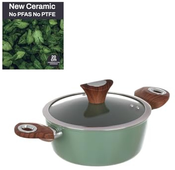 Casseruolacon coperchio verde New Ceramic (20 cm due manici)