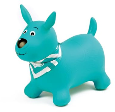 Ludi - Chien Sauteur Bleu - 58x27x48 cm - Jouet Dynamique en PVC avec Poignées Ergonomiques et Bandana Personnalisable - pour Intérieur et Extérieur - Inclut Système de Gonflage - Dès 10 Mois