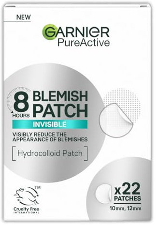 Garnier Blemish Patches, Hydrocolloid patches to reduce the appearance of spots in 8 hours, Ultra-thin & Invisible on all skin tones, Suitable For All Skin Types, Vegan Formula, 22 Patches