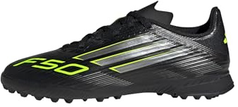 adidas Unisex niños F50 League Turf Football Boots Kids, Core Black/Iron Metallic/Lucid Lemon, 32 EU