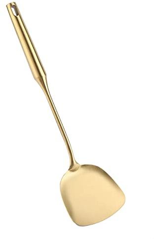 lvifloae Wok Spatulas Stainless Steel Ladle Spoon Big Soup Ladle Kitchen Spatula Turner Cooking Tool Gold Rustproof Heat Cooking Spoon for Kitchen