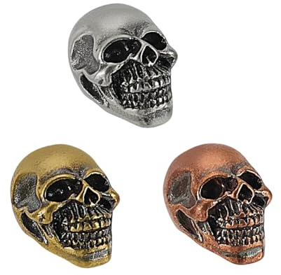 FINGERINSPIRE 3 Stück 3 Farben Messing Totenkopf Messer Lanyard Perle 12x12x15mm Loch 5mm Handgegossener Kupfer Charm DIY EDC Messerperlen Für Messer Anhänger Taschenlampe Fallschirmschnur