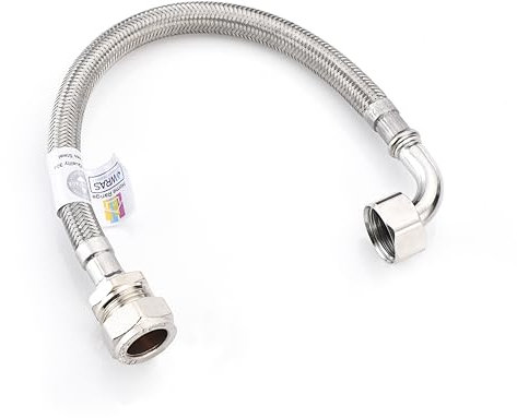 Home Range WRAS - Raccordo a compressione flessibile a gomito a 90°, 300 mm1/2 x 15 mm, in acciaio inox, intrecciato, flessibile, per caldaie, idraulici, cucine, bagni, lavandini