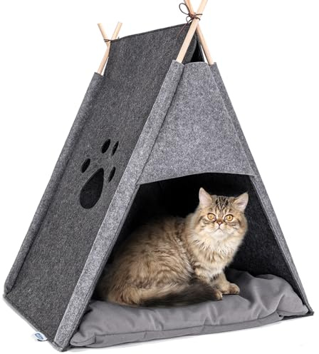 Nobleza Katzenzelt Grau aus Filz mit Soft-Kissen - Kuscheliges Rückzugsparadies, Farbe:Grau, Größe:OneSize