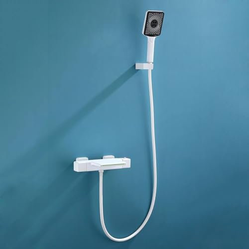 Wasserfall Badewannenarmatur mit Thermostat Wasserhahn Badewanne Wasserfall Badewannenarmatur mit Dusche Wandmontage Badewanne Badezimmer Weiß