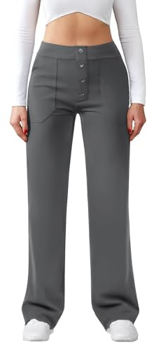 Friptspyg Hose Damen Hohe Taille Weite Hose Knopf Gerades Bein Hose Casual Arbeit Hose Stretch Yogahose mit Taschen