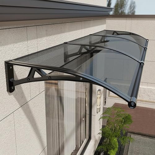 Pensilina Tettoia per Esterno in Policarbonato Baldacchino Tetto con Grondaia Pensilina Tettoia per Porta D'ingresso Esterna per Protezione UV Antipioggia E Antineve,Grigio,60 * 360cm