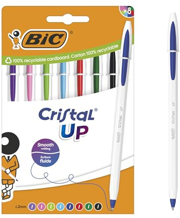 BIC Cristal Up Kugelschreiber mit breiter Spitze (1,2 mm) mit zweifarbigem Körper, klassische und lustige Farben, 8 Stück