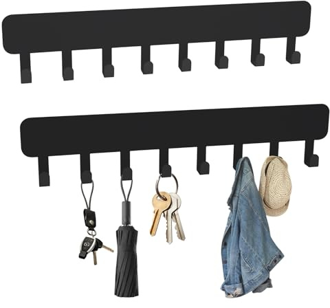 LOMUG 2 Stück Schlüsselbrett Ohne Bohren mit 8 Haken, Schlüsselleiste Selbstklebend Weiß, Schlüsselhalter Wand, Key Holder Wall für Flure, Eingangstüren, Garagen, Badezimmer, Küchen
