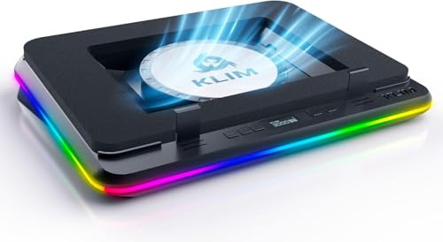 KLIM Turbofrost MAX - RGB Laptop Cooling Pad, Gaming Laptop Cooler with Powerful Turbofan XL, Fast Cooling Laptop, 15.6-17in, Smart Inlay System for Optimal Airflow, Adjustable Speed, LCD Screen