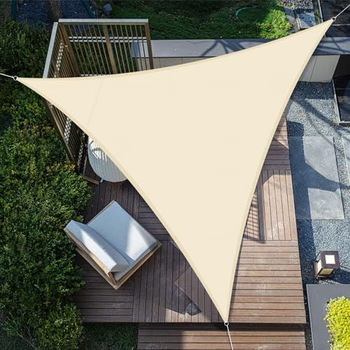 SUNNY GUARD Sonnensegel Wasserdicht 3.6x3.6x3.6m Dreieckig Sonnenschutz Wetterschutz Segel Baldachin UV Schutz für Balkon Terrasse Garten, Helles Khaki