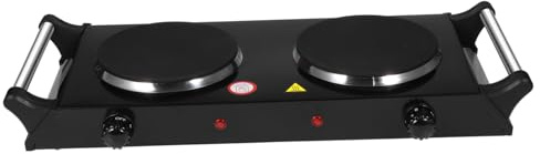 MUELODSIC Electric Hot Plate Double Burner Portable Electric Stove 2000w Cast Iron Plate with Handle Heat Resistant for Home Kitchen Uk Plug