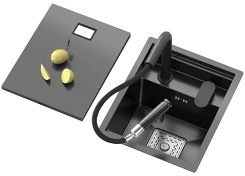 Unsichtbare Edelstahl-Mini-Barspüle Mit Abdeckung Und Ausziehbarem Wasserhahn, Platzsparende Kleine Küchenspüle Wohnungen Wohnmobile Waschtische Inklusive Siphon Zubehör(42 * 43 * 22cm)