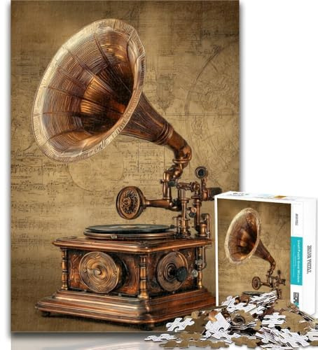 Puzzles pour Adolescents, Puzzles rétro Gramophone pour Adultes, Jouets stimulants, idéal comme Cadeau pour Toute la Famille 26x38cm