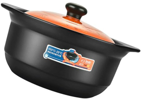 UKCOCO Cazuela De Cerámica 1.8l Para Cocina Casera, Olla Doméstica Con Tapa Antiadherente, Apta Para Cocción a Fuego Directo, Adecuado Para 1-2 Personas y Reuniones Familiares