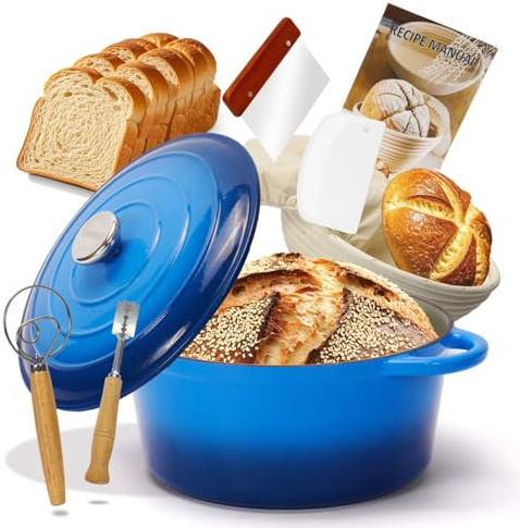 LEADKooKers Gusseisen Topf 5L Ø 26cm - Emaillierter Schmortopf mit Deckel, Gusseisen Bräter für Brot backen & Braten, Induktion Dutch Oven, Brotbacktopf Kasserolle Cocotte Dunkelblau