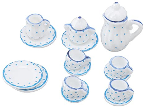Fdit 15 Pièces Mini Service à thé pour Maison de Poupée, Ensemble de Tasses à thé en Céramique de Simulation, Accessoires de Cuisine Miniatures Réalistes pour Maison de Poupée, Accessoires de Modèle