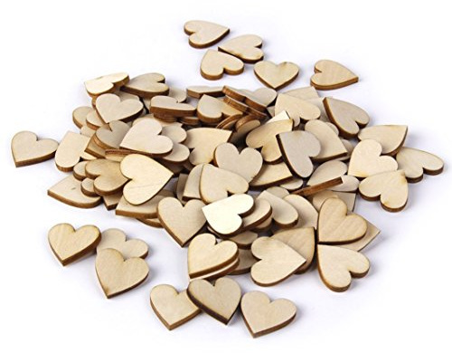 100 dischi in legno vuoti a forma di cuore, ideali per matrimoni, decorazioni da spargere, per decorazioni fai da te (20 mm)