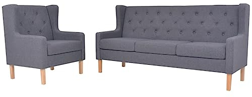 Tonture 2-TLG. Sofa-Set Stoff Grau, Modernes Design, Massivholzrahmen, Bequeme Polsterung, für Wohnzimmer, Schlafzimmer, Erwachsene, 1 Sessel & 1 Dreisitzer