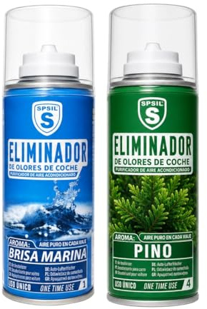 SPSIL Pack Desodorante Coche 2x150ml - Fragancia Marina + Pino, Antibacterial Elimina Olores Tabaco Mascotas Comida,Aplicación 10 Min