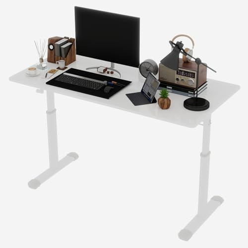 Calivra Escritorio de altura ajustable, 120 x 60 cm, asiento de pie, mesa de oficina, ajuste de altura mediante manivela, silencioso, escritorio para oficina en casa, estudio, blanco (120 x 60 cm)