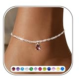 Astravia Geburtsstein Fußkettchen Damen 925 Sterling Silber, verstellbares Silber Fussketten mit Zirkonia Anhänger, personalisierte Fußkette wasserfest, Sommer Schmuck Geschenk für Frauen & Mädchen