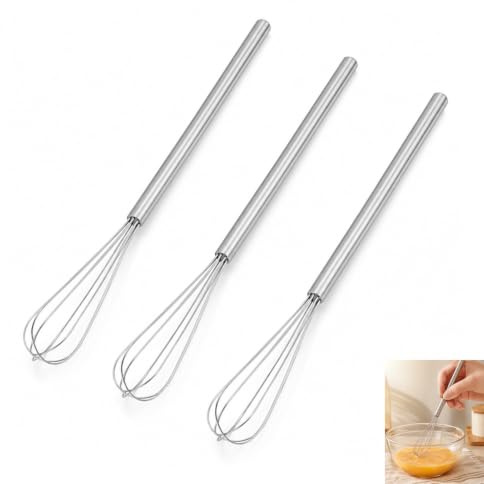 3 Piezas Batidor Pequeño Acero Inoxidable, Batidora Manual para Tazas Mini 26 cm, para Tazas, Vasos y Cuencos, Ideal para Mezclar Huevos, Salsas, Leche, Matcha, Cacao, Masa y Espuma